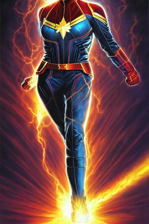 Image similar to captain marvel. art by tomasz alen kopera and glenn fabry and alex ross.