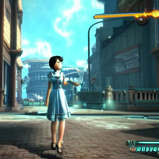 Image similar to screenshot from bioshock infinite, hatsune miku