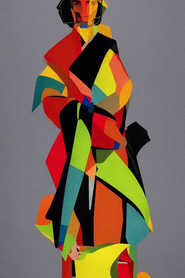 Image similar to sfumato renaissance portrait of a modern shaman, modern minimal isei miyake outfit, in the style of vogue, syd mead, triadic colors, concept art