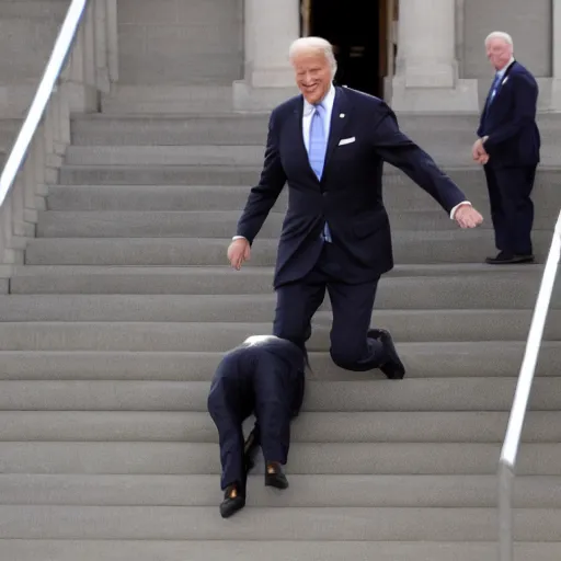 Image similar to Joe Biden trips and falls down the steps