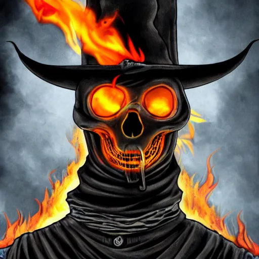 Image similar to a plague doctor with a skull surrounded by fire using black magic, ghost rider, ghost rider movie, studio quality, digital art, detailed anime