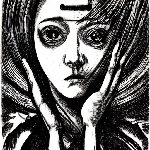 Image similar to portrait of a beautiful woman, gothic, high detail, drawing by junji ito