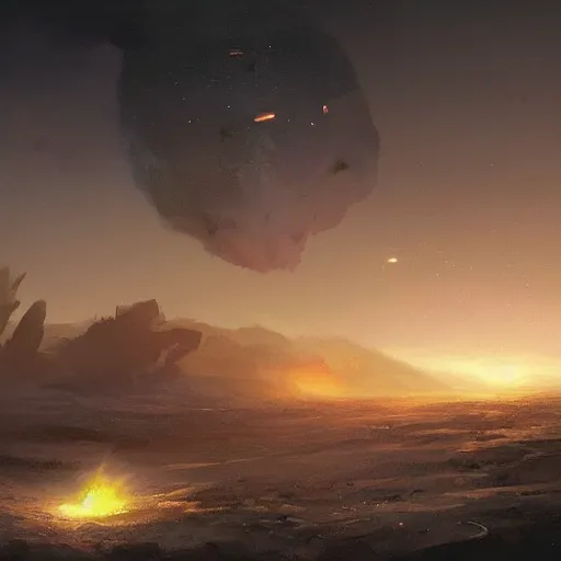 Image similar to meteor hitting earth, concept art by greg rutkowski, highly detailed, ultra realistic