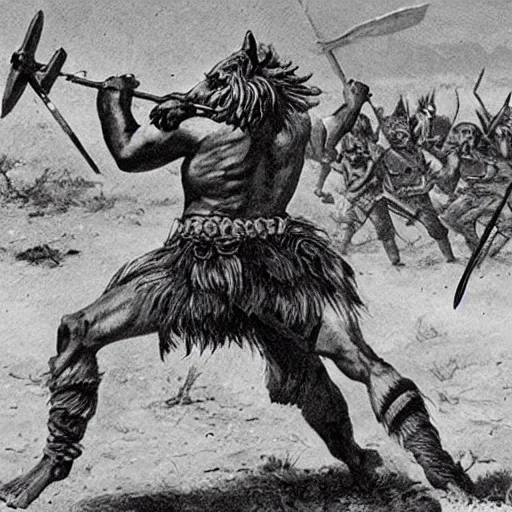 Prompt: a wild beast warrior defeating 1 0 0 0 men army in egypt