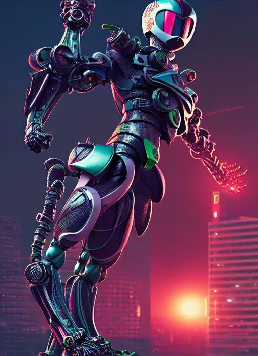 Image similar to kamen rider action pose, human structure insects concept art, full body hero, intricate detail, art and illustration by irakli nadar and kim hyung tae and alexandre ferra, global illumination, on tokyo cyberpunk night rooftop