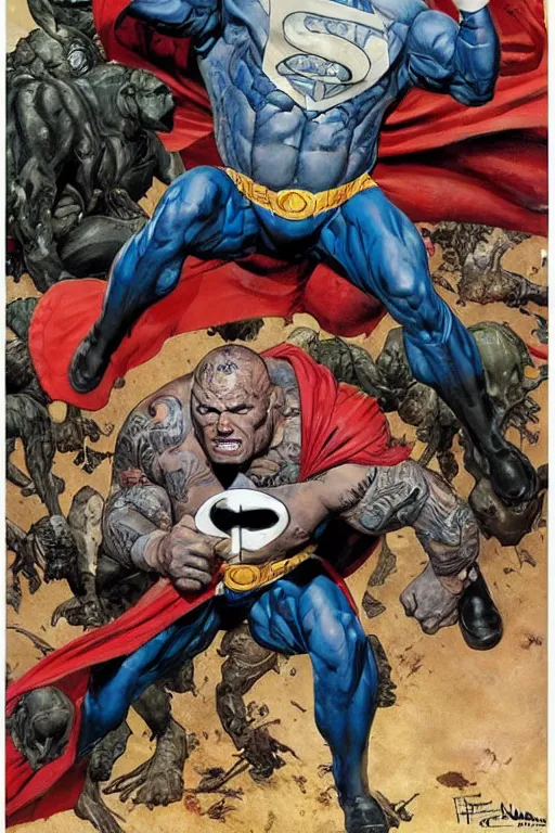 Image similar to full body and head portrait of martyn ford as superhero the thing, dynamic action, painted by norman rockwell and phil hale and greg staples and tom lovell and frank schoonover and jack kirby, single character