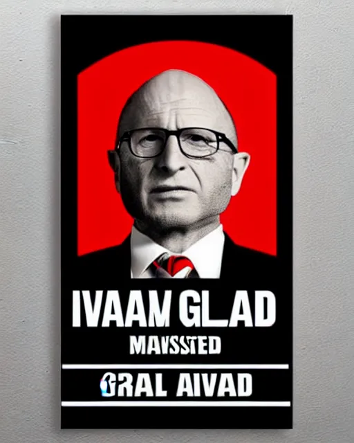 Prompt: avram glazer wanted dead or alive, owner of manchester united football club, wanted poster, bolo poster, pure evil, devils horns, avram glazer, satan, hell, 8 k, symmetry, cinematic lighting