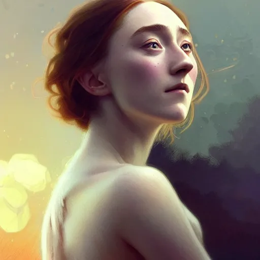 Image similar to beautiful natural saoirse ronan, intricate, elegant, highly detailed, digital painting, artstation, concept art, smooth, sharp focus, illustration, art by artgerm and greg rutkowski and alphonse mucha and loish and WLOP