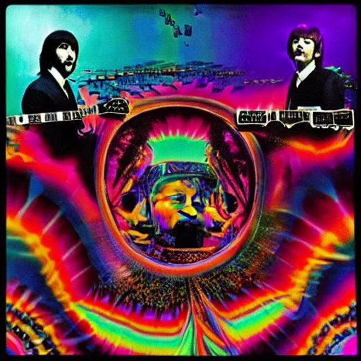 Image similar to “ extremely psychedelic picture ofbthe Beatles”