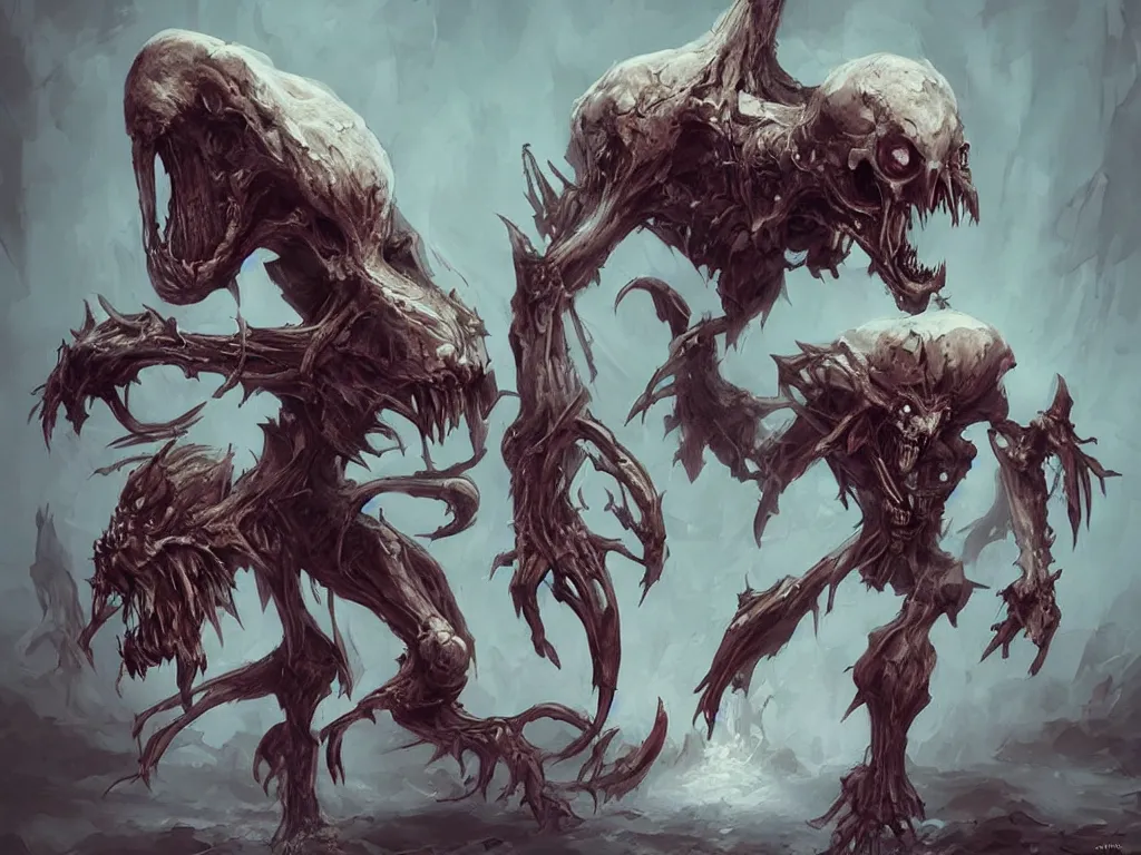 Prompt: mutant skeleton monster concept art, fantasy character art, artstation, cgsociety
