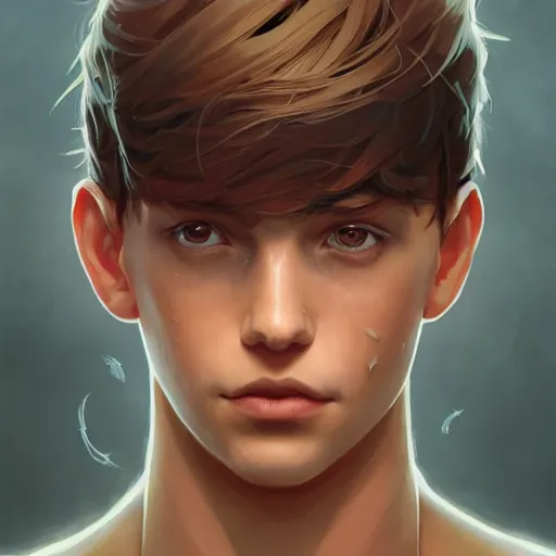 Prompt: symmetry! a detailed close up portrait of a young man with brown hair, shirtless, unreal engine, fantasy art by greg rutkowski, loish, rhads, ferdinand knab, makoto shinkai and lois van baarle, ilya kuvshinov, rossdraws, tom bagshaw, caustic lighting, detailed and intricate environment