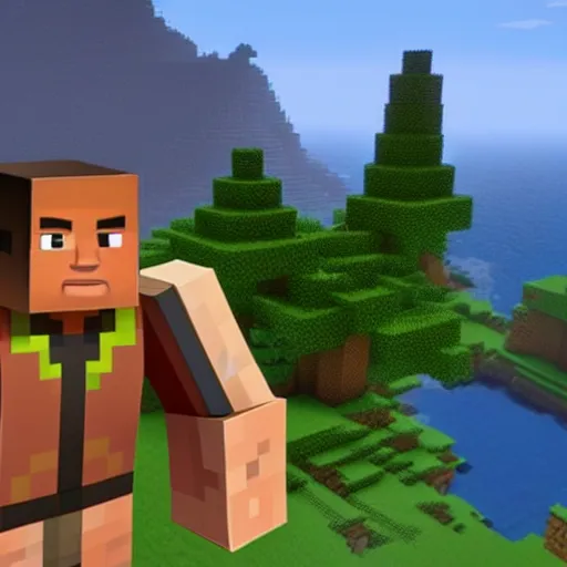 Prompt: screenshot from minecraft dwayne the rock johnson as a fortnite character