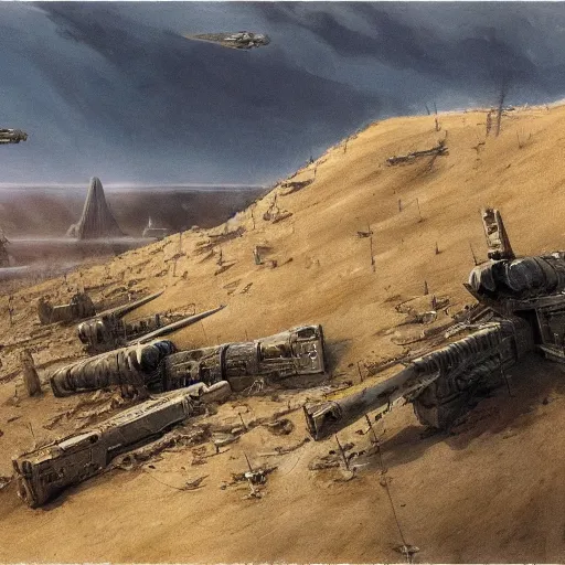 Image similar to world war 1 landscape in star wars, painted by john howe and greg rutkowski