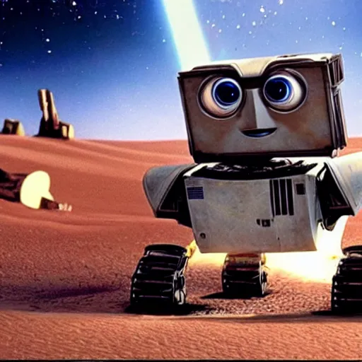 Prompt: wall - e playing the role of the emperor in star wars 1 9 8 2