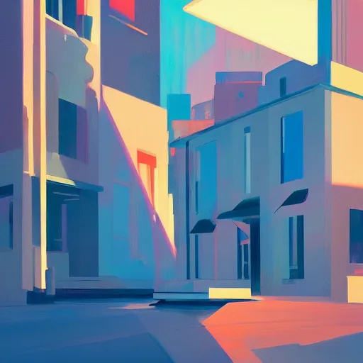 Prompt: 🌈 🛰 abstract by atey ghailan and edward hopper bautiful color city