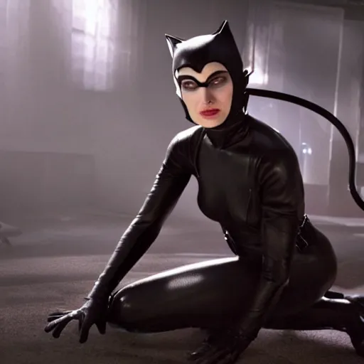 Prompt: stunning awe inspiring natalie portman as catwoman, movie still 8 k hdr atmospheric lighting