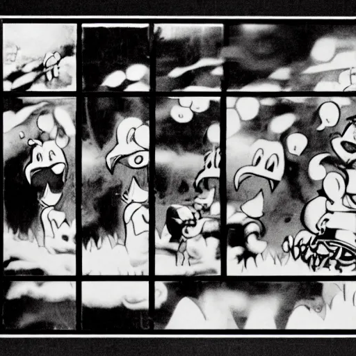 Image similar to macaroni fights each other. film strip. 4 frames.