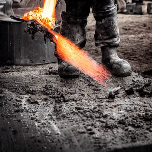 Image similar to a dirty blacksmith with the hammer raised aloft in front of an anvil, 4K, realistic photo, award winning EOS-1D, f/1.4, ISO 200, 1/160s, 8K, RAW, unedited, symmetrical balance, in-frame