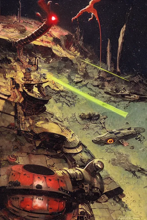 Image similar to huge slimy salamander attacks moon base, soldiers, laser beams, dynamic action, by norman rockwell, jack kirby, jon berkey, earle bergey, craig mullins, ruan jia, jeremy mann, tom lovell, marvel, astounding stories, 5 0 s pulp illustration, scifi, fantasy