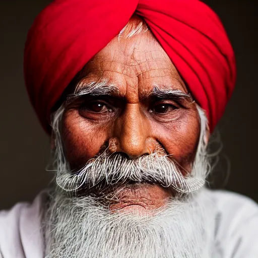 Image similar to portrait of an old indian man with a white beard wearing a red turban, photography