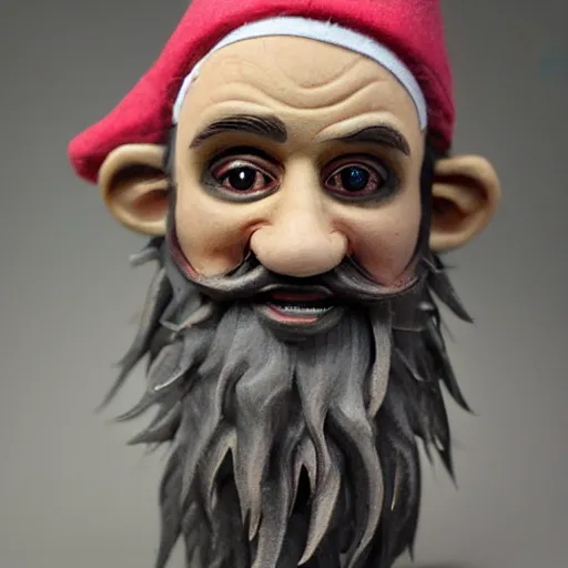 Image similar to a scraggly pirate gnome worn after days of travel on a pirate ship, white beard, realistic