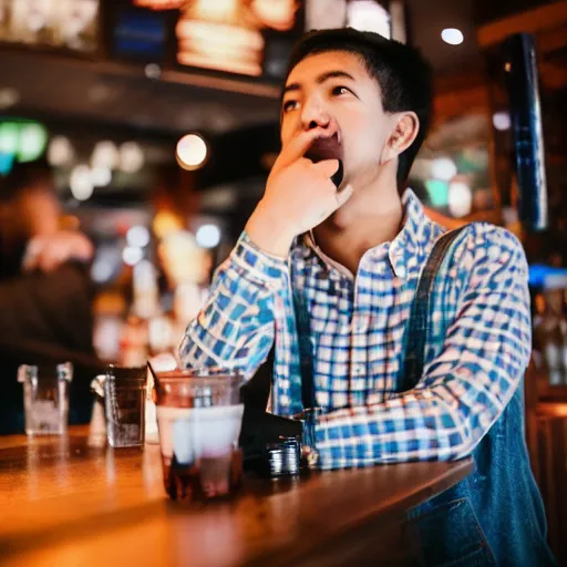 Image similar to I ran into my annoying friend today at the bar, EOS-1D, f/1.4, ISO 200, 1/160s, 8K, RAW, unedited, symmetrical balance, in-frame