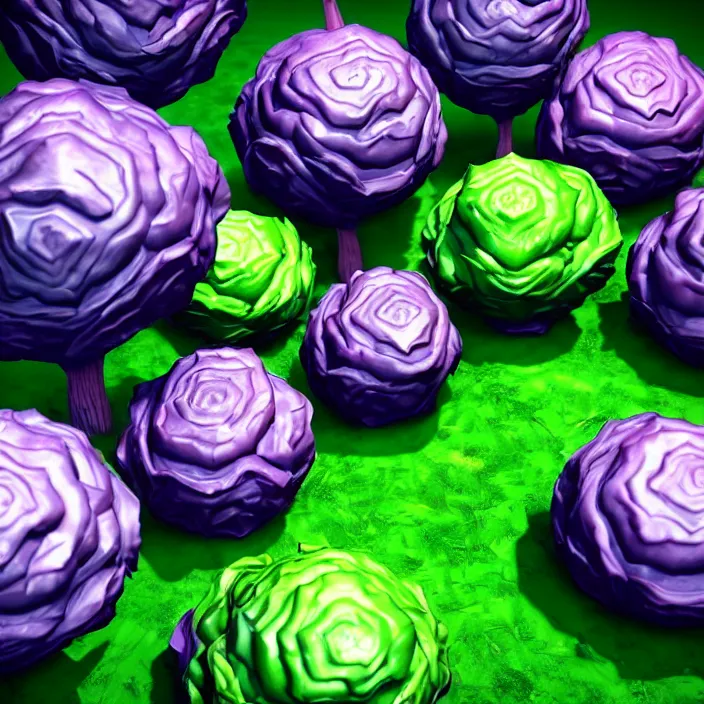 Prompt: high quality 3 d render very cute cabbages! money everywhere, highly detailed, unreal engine cinematic smooth, moody purple green light, low angle, uhd 8 k