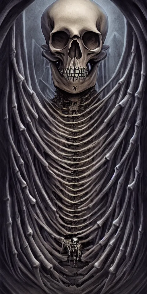 Image similar to a human skeleton slowly transforming into a book, matte oil painting and d & d art, eldritch, pages, spiral, cosmic, award - winning, extremely detailed, sharp focus, 4 k