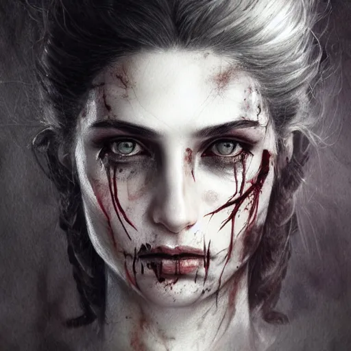 Image similar to a dead warrior with dead eyes character portrait, lean face, cinematic lighting, glowing grey eyes, hyper - detailed, 4 k, high resolution, in the style of charlie bowater, tom bagshaw, single face, symmetrical, headshot photograph, insanely detailed and intricate, beautiful, elegant, watercolor, cinematic, portrait, raphaelite, headroom, pierre - auguste renoir