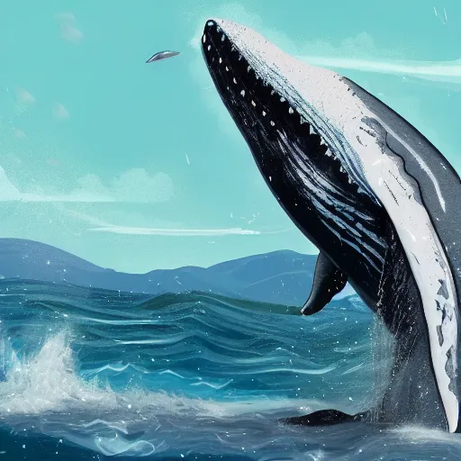 Prompt: mermain bring eaten be a whale, digital art