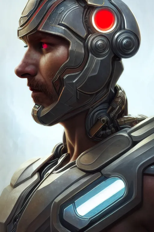 Image similar to symmetry!! portrait of cyborg thor in the style of god of war, machine parts embedded into face, intricate, elegant, highly detailed, digital painting, artstation, concept art, smooth, sharp focus, illustration, art by artgerm and greg rutkowski and alphonse mucha, 8 k