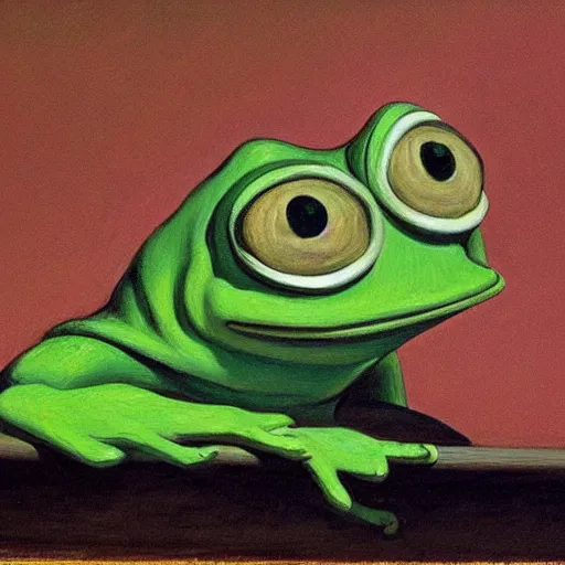 Image similar to pepe the frog by edward hopper