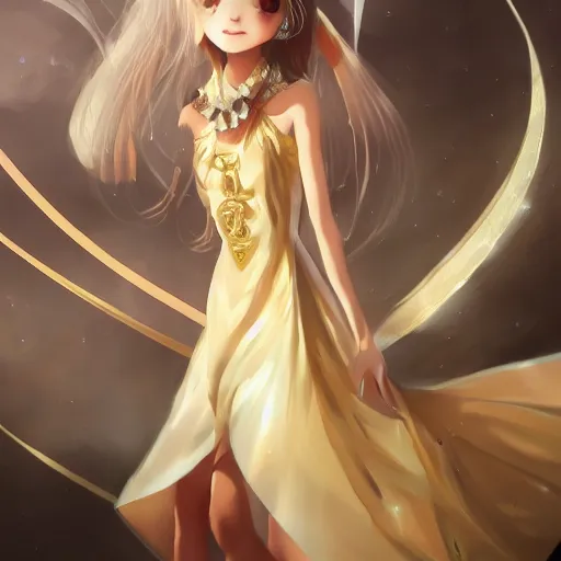 Image similar to royal anime girl wearing white and golden dress , digital painting , artstation , devian art , 4k , HD , digital art