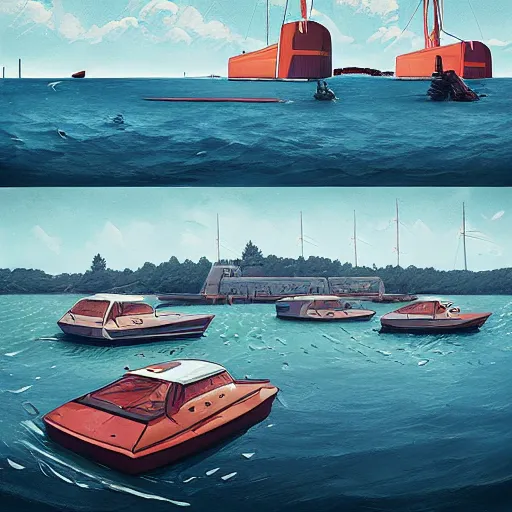 Image similar to yachting club by simon stalenhag