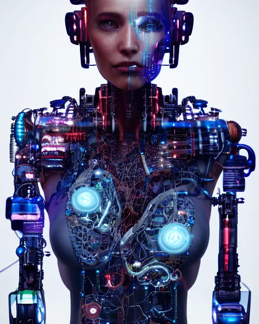 Image similar to portrait of a beautiful human heart as a cyberpunk cyborg half robot, revealing wires and electronics, hooked - up, sci - fi, missing panels, intricate abstract upper body intricate artwork, concept art, octane render, deviantart, cinematic, key art, hyperrealism, iridescent accents, portrait photograph, nikon 3 5 mm, photograph by greg rutkowski