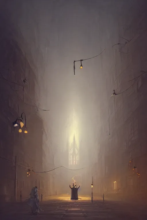 Prompt: illustration of close street view of gothic pipe organ, night, smoke, ground fog, by peter mohrbacher, by alex andreev, by jacek yerka, by alan lee, large depth of field, super detailed, digital art, trending on artstation, ornate