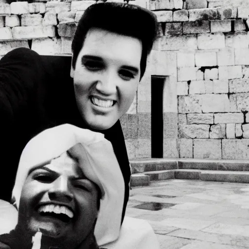 Prompt: elvis presley selfie at the kotel