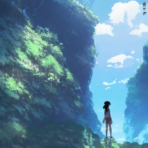 Image similar to an explorer exploring a large cave, water, by Dice Tsutsumi, Makoto Shinkai, Studio Ghibli