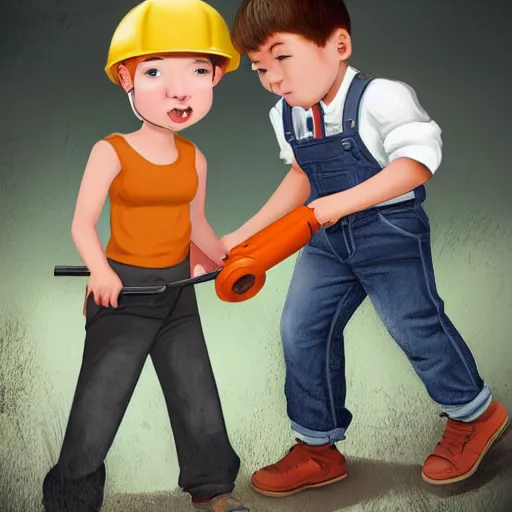 Prompt: boy hammering girl head, photorealistic, not pleasing, attractive