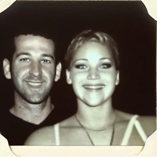 Image similar to found polaroid of my parents who look exactly like Jennifer Lawrence and Dustin Diamond