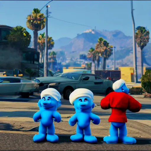 Prompt: smurfs in GTA 5 4k