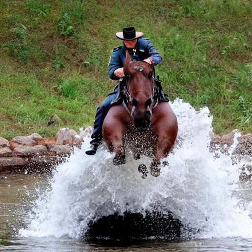 Image similar to a mountie!!!! riding on a hippo!!!!!!!