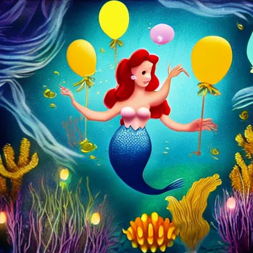 Image similar to balloonamilas, under the sea, little mermaid, realistic, hd, dramatic lighting