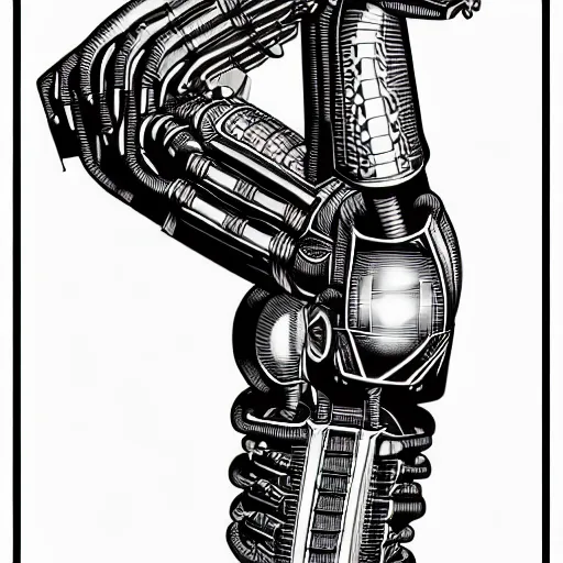 Image similar to cyberborg arm, intricate, veins, by Hugo pratt, ultradetailed