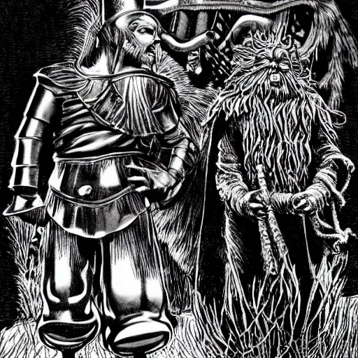 Image similar to The Wizard of Oz by Kentaro Miura, highly detailed, black and white