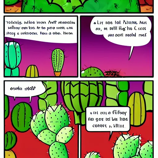 Image similar to cactus talking to mushroom comic