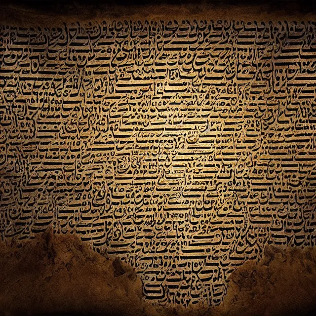 Image similar to ultra - realistic photo a partially - unrolled dead sea scroll with nabeatean aramaic in short sideways columns, dark, brooding, volume lighting, atmospheric lighting, painted, intricate, ultra detailed by dave dorman, well composed, best on artstation, cgsociety, epic, stunning, gorgeous, intricate detail, wow, masterpiece