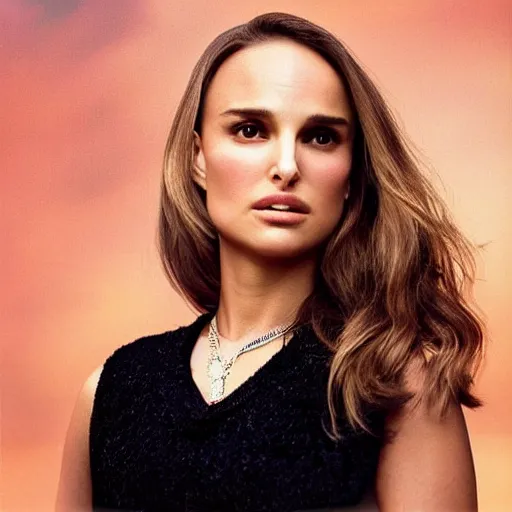 Prompt: “Natalie Portman, beautiful, golden hour, sharp focus, hyperrealistic masterpiece professionally post-processed smooth ultradetailed digital airbrush painting”