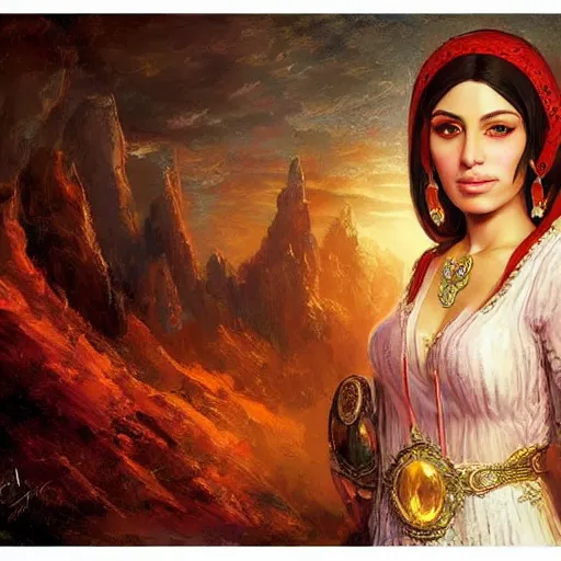 Prompt: portrait of a persian woman ( 3 5 ) from iran in 2 0 2 1, an oil painting by ross tran and thomas kincade