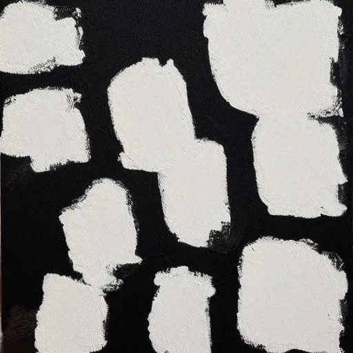 Image similar to a minimalistic impasto painting, a single large brush stroke of heavy thick white paint on a black canvas